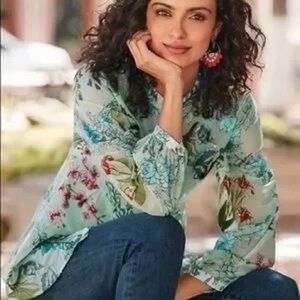 Soft Surroundings Sheer Floral Button Up Tunic Overlay Fabric